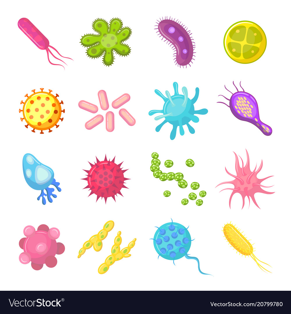 Bacteria and germs colorful set micro-organisms Vector Image