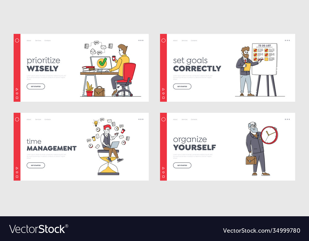 Business characters time management landing page vector image Business characters time management landing page