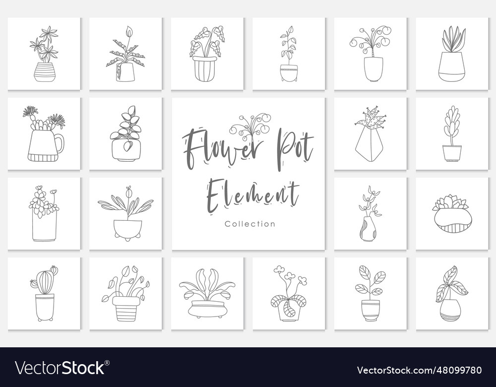 Collection flower pot element lineart