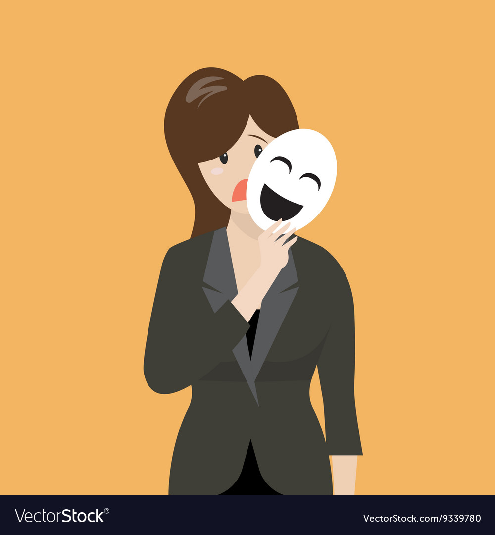 Fake business woman holding a smile mask Vector Image