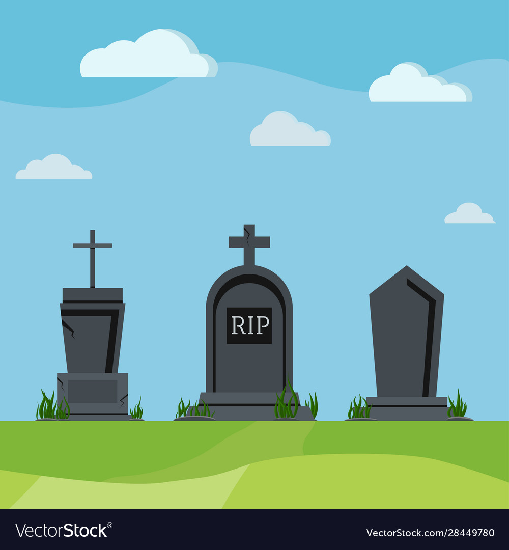 Grey rip grave tombstones on summer nature scenic vector image Grey rip grave tombstones on summer nature scenic