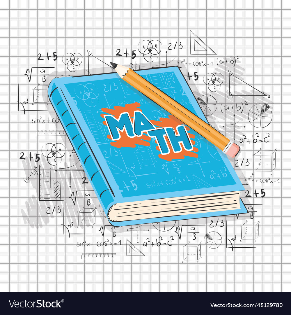 Isoliertes Mathebuch mit Bleistift und Formeln
