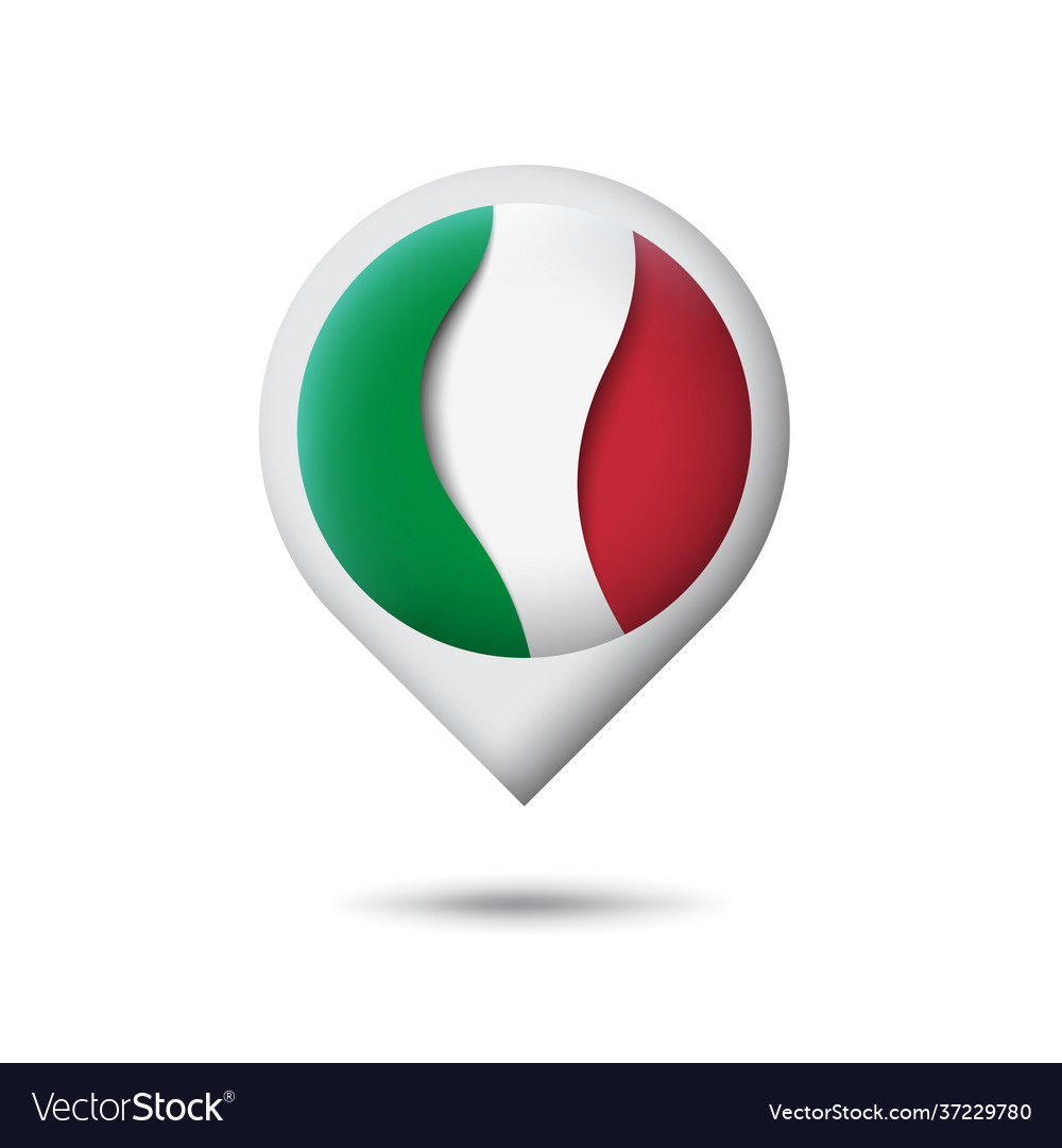Italy flag icon in shape pointer map vector image Italy flag icon in shape pointer map