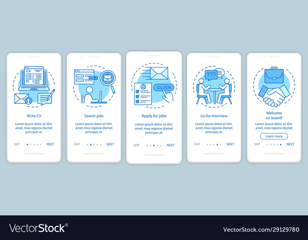 Job searching onboarding mobile app page screen Vector Image Job searching onboarding mobile app page screen
