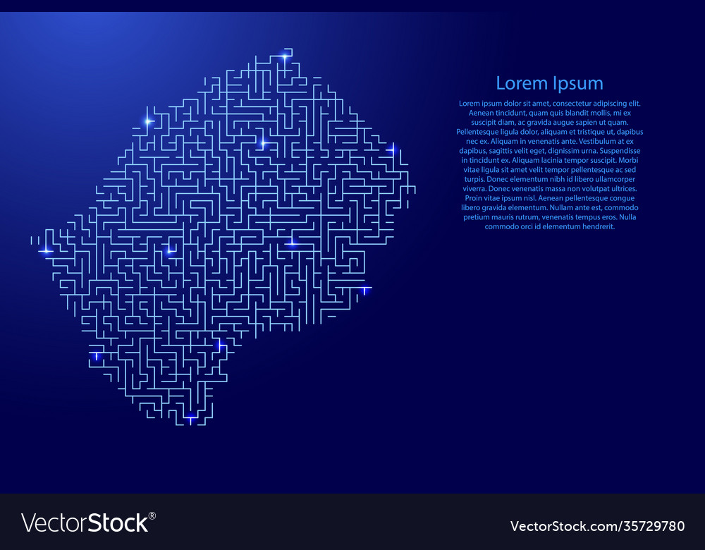 Lesotho map from blue pattern maze grid vector image Lesotho map from blue pattern maze grid