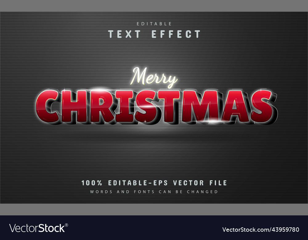 Merry christmas text effect with red gradient vector image Merry christmas text effect with red gradient