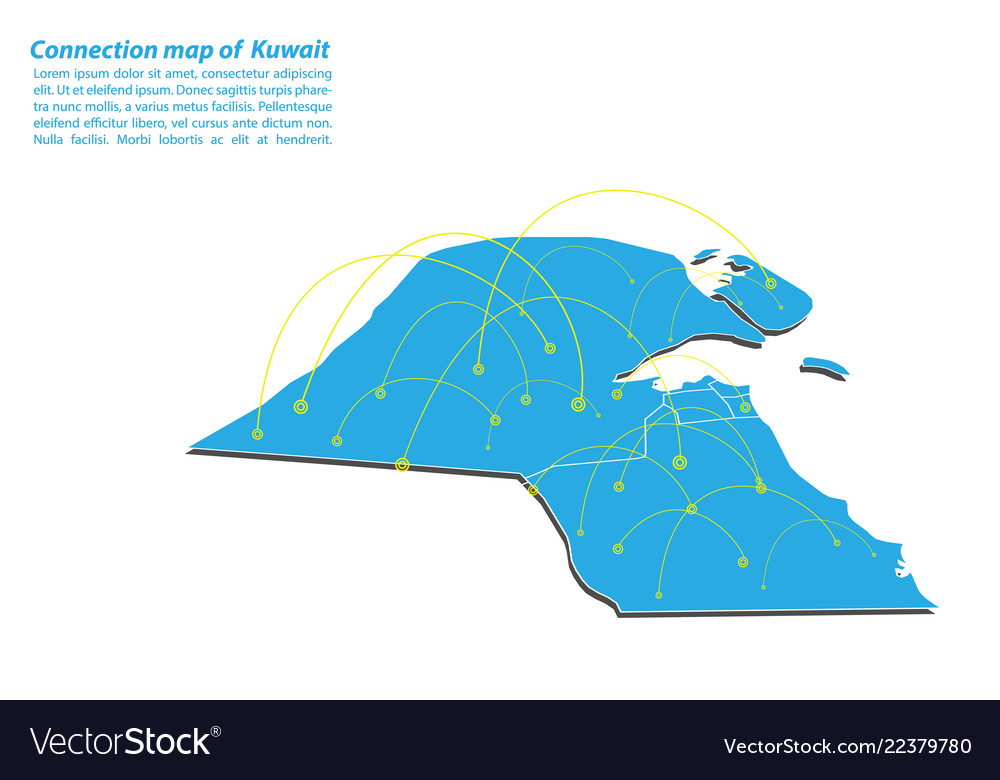 Modern of kuwait map connections network design vector image Modern of kuwait map connections network design