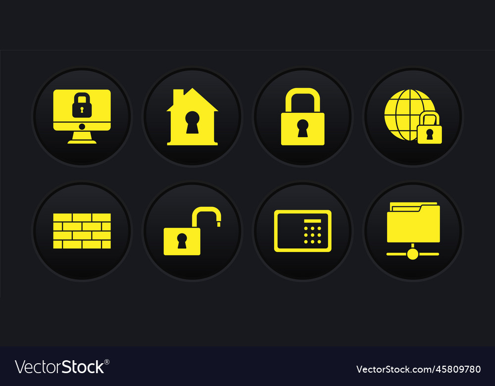 Set firewall security wall global lockdown open vector image Set firewall security wall global lockdown open