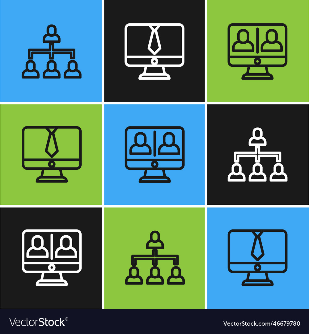 Set line hierarchy organogram chart video chat vector image Set line hierarchy organogram chart video chat