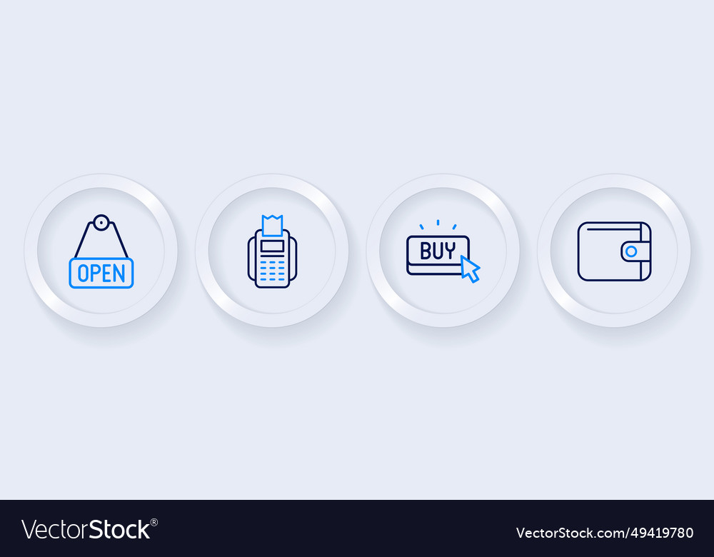 Set line wallet buy button pos terminal vector image Set line wallet buy button pos terminal