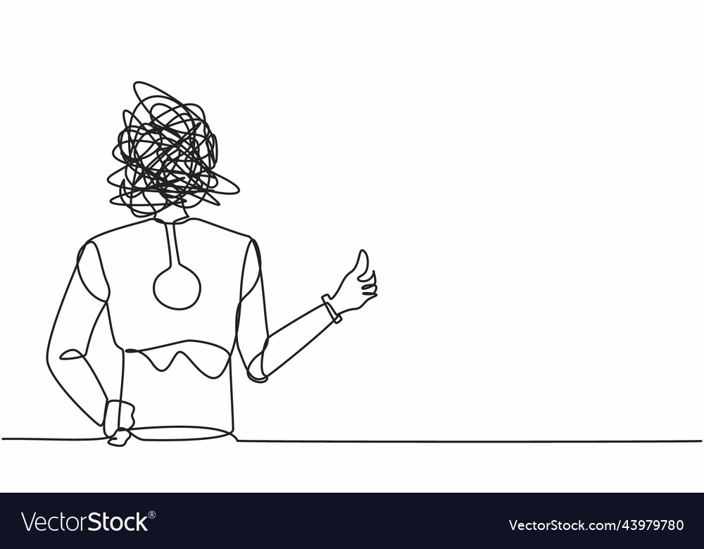 Single one line drawing robot with round Vector Image Single one line drawing robot with round