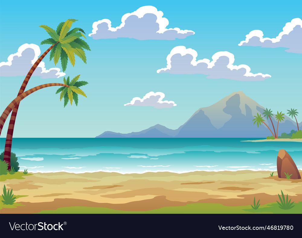 Tropical island with palm trees and yellow sand Vector Image