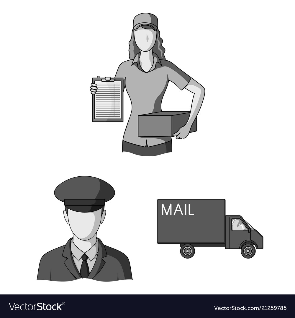Mail and postman monochrome icons in set