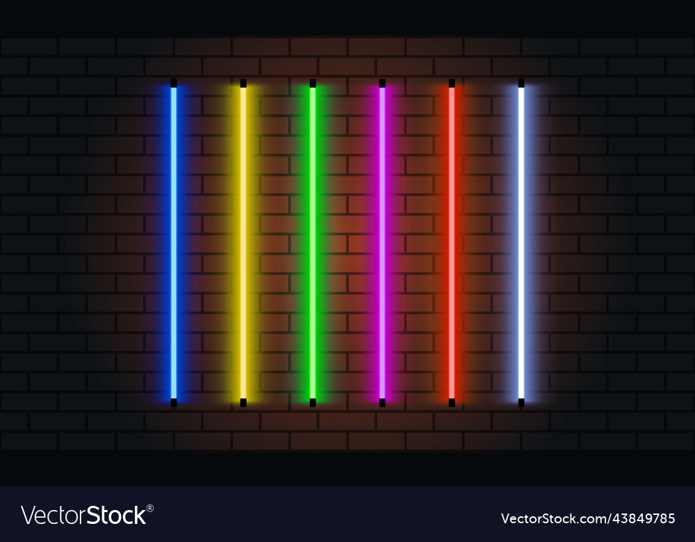 Neon brushes set of colorful light objects vector image Neon brushes set of colorful light objects
