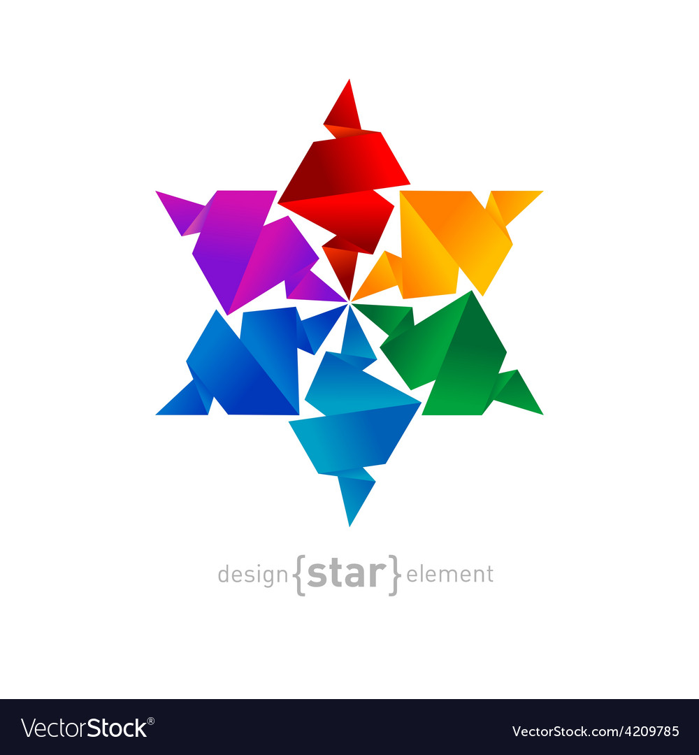 Rainbow origami star on white background