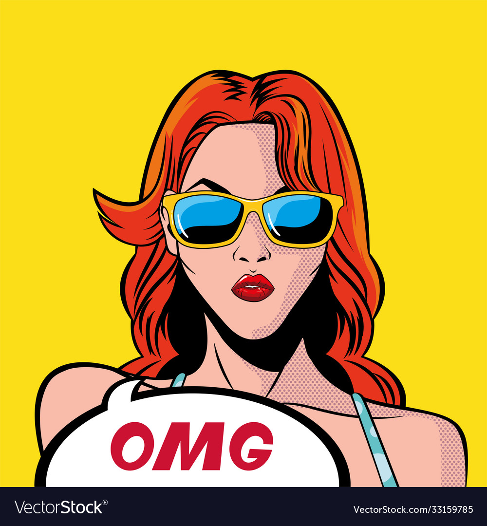 Retro red hair woman cartoon with omg bubble