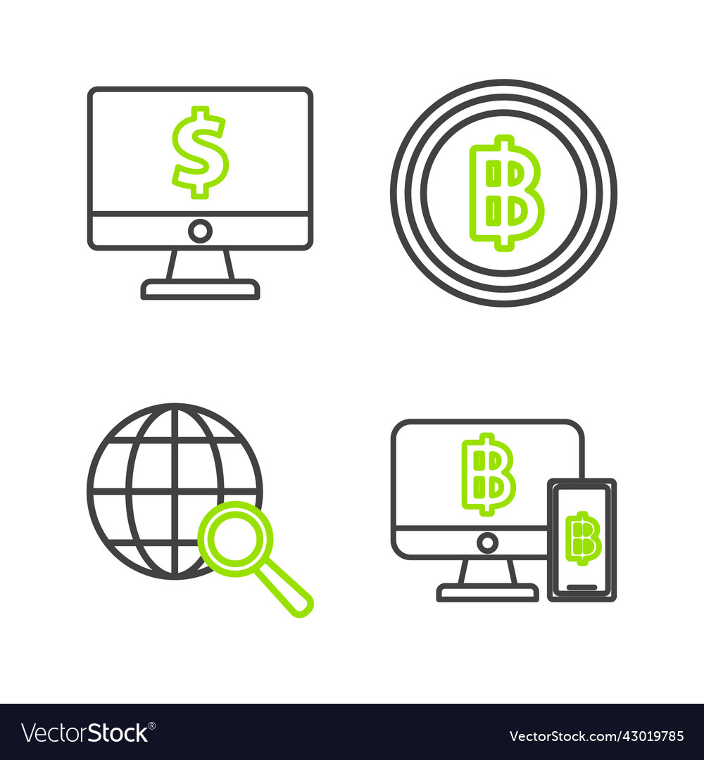 Set line computer monitor with mobile phone vector image Set line computer monitor with mobile phone
