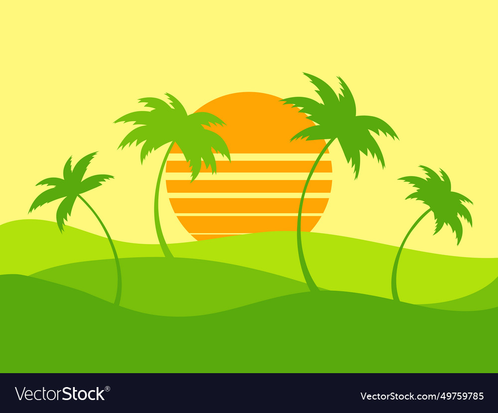 Tropical landscape with palm trees sun Royalty Free Vector