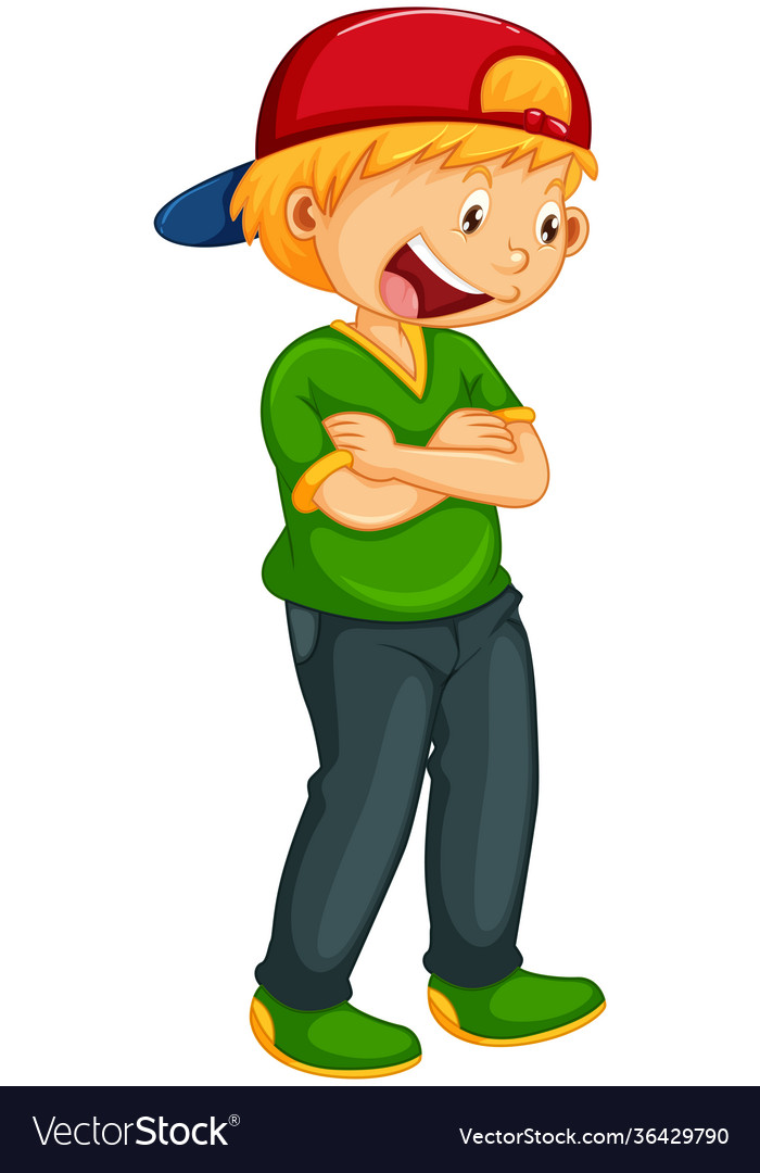 A boy standing cartoon character on white Vector Image