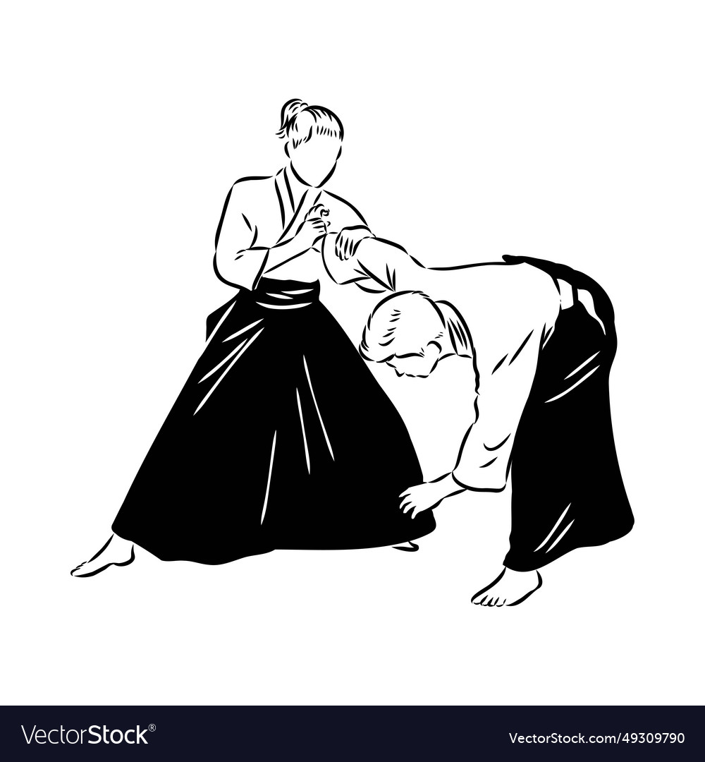 Aikido combat between athletes stylized Royalty Free Vector