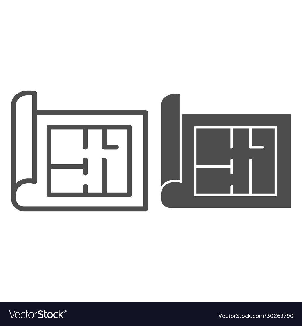 Building project line and solid icon house vector image Building project line and solid icon house