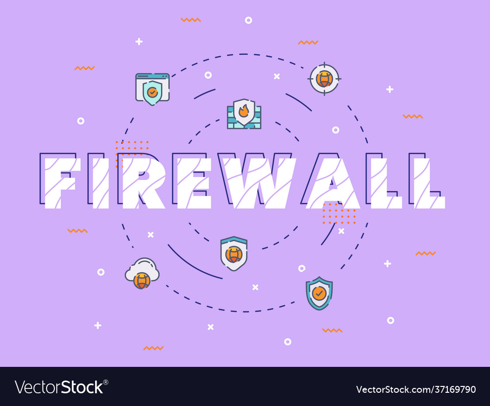 Firewall typography with color outline style vector image Firewall typography with color outline style