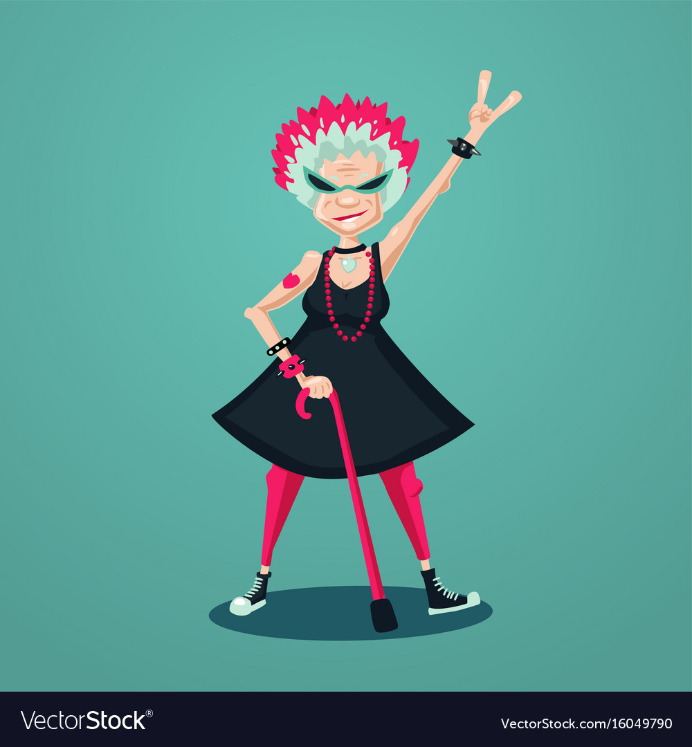 Forever young old lady funny old rock fan active vector image on VectorStoc...