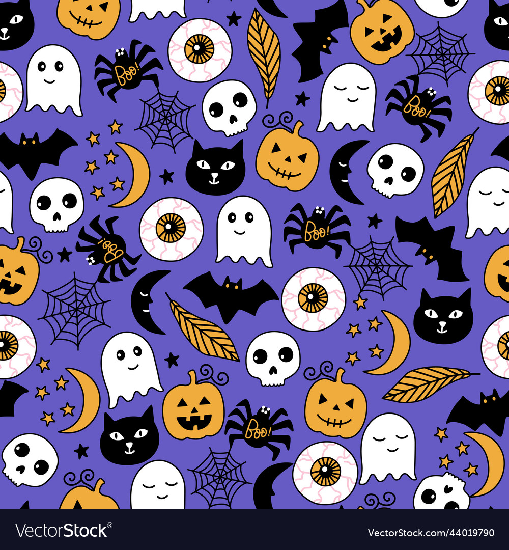Halloween seamless pattern with all symbols vector image Halloween seamless pattern with all symbols