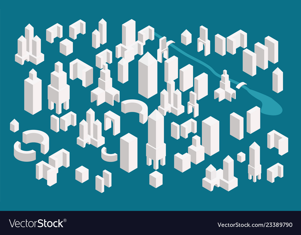 Isometric town constructor set for creating your Vector Image Isometric town constructor set for creating your