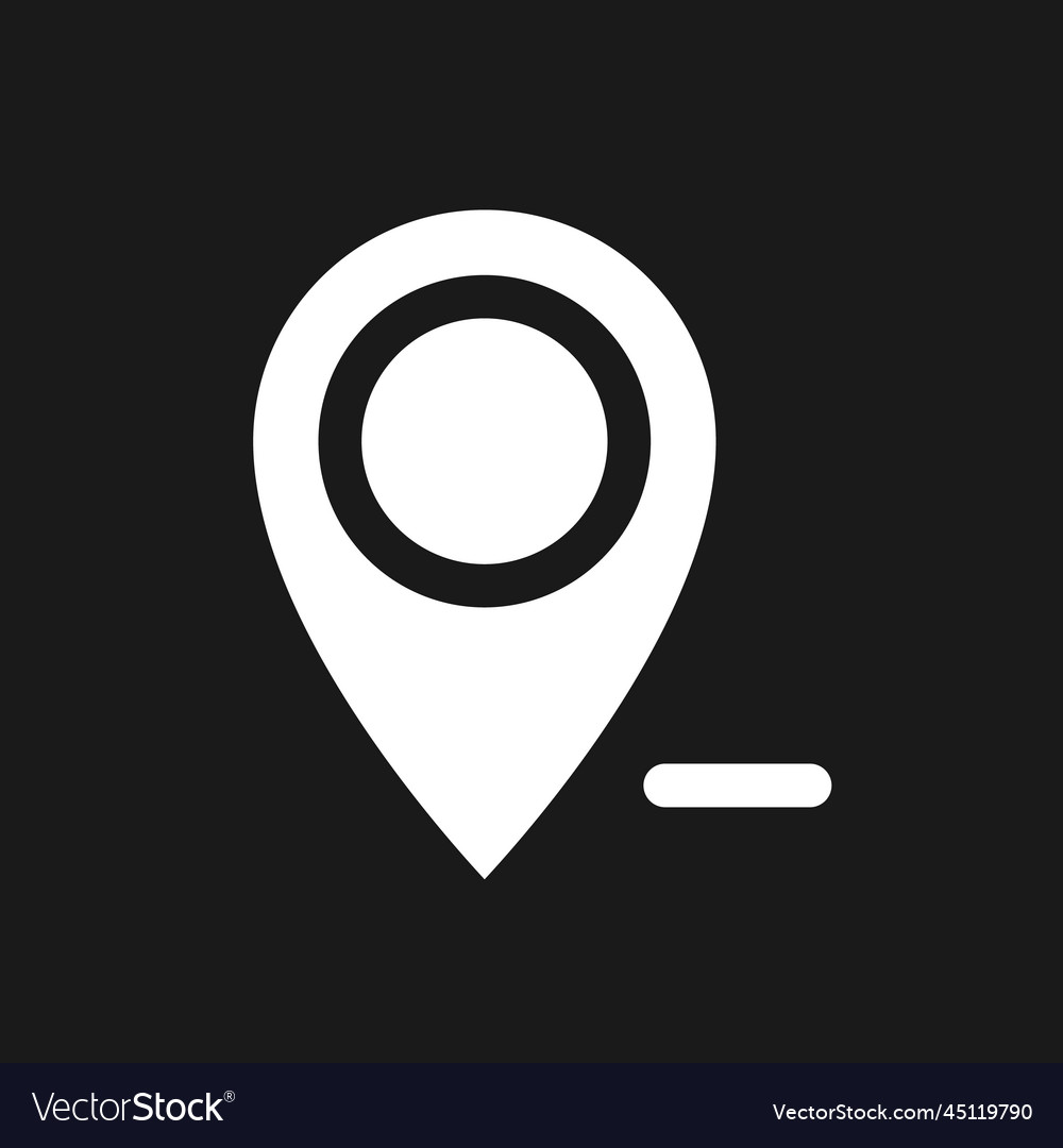 Remove pin from map dark mode glyph ui icon vector image Remove pin from map dark mode glyph ui icon