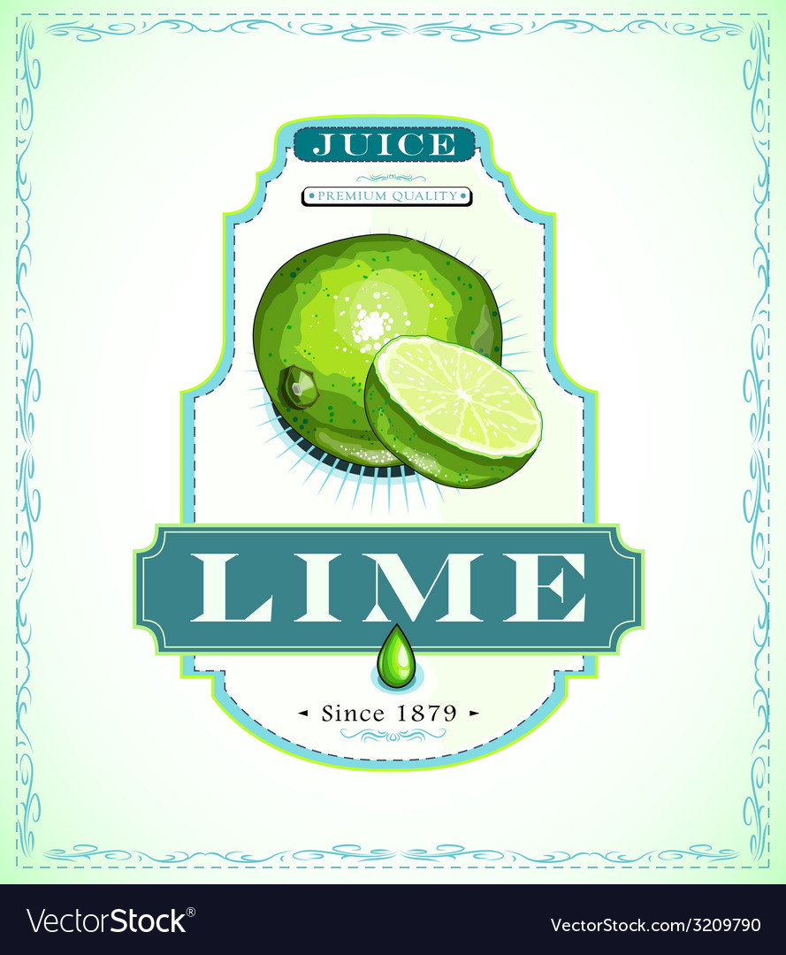 Ripe lime fruit on a juice or product label