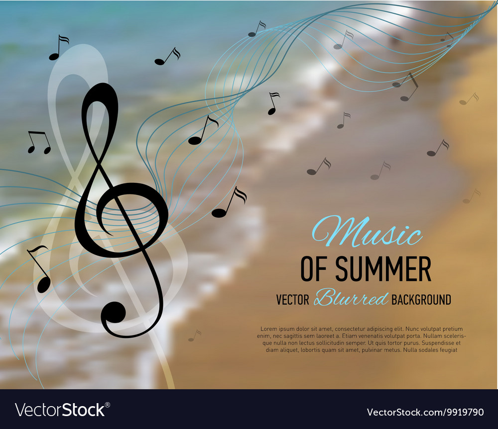 Seaside blurred background with music note and key