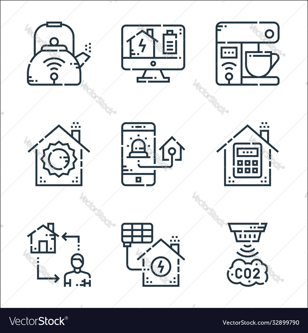 Smarthome line icons linear set quality vector image Smarthome line icons linear set quality