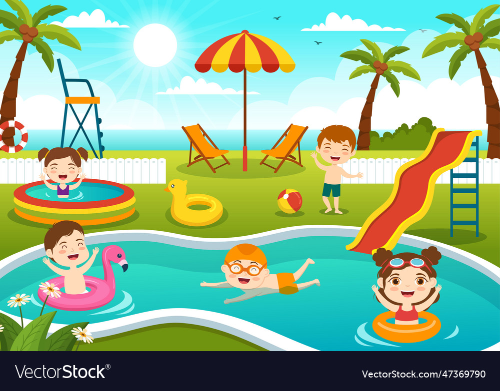 Swimming pool with summer vacation landscape Vector Image