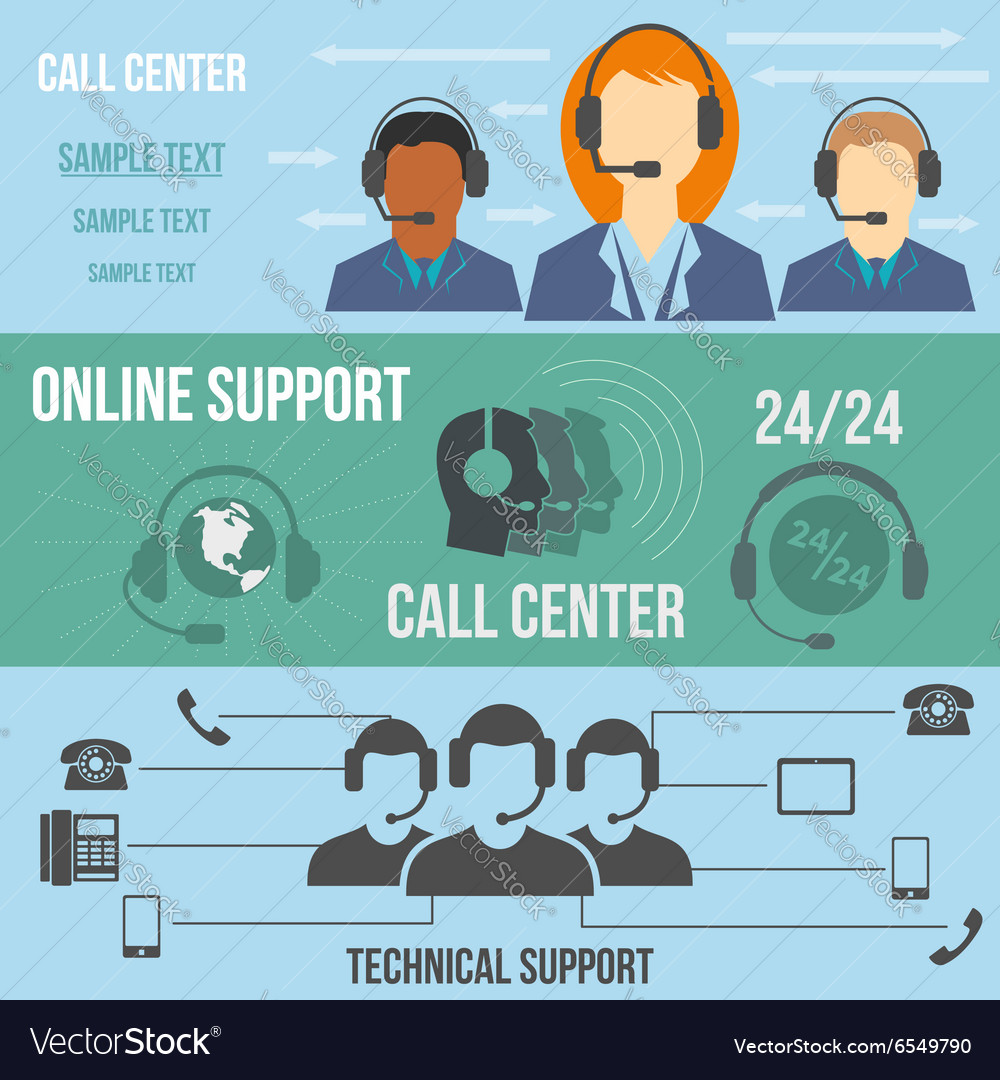 Technical support call center banners Royalty Free Vector