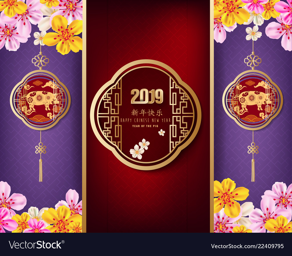 Creative chinese new year 2019 invitation cards Vector Image