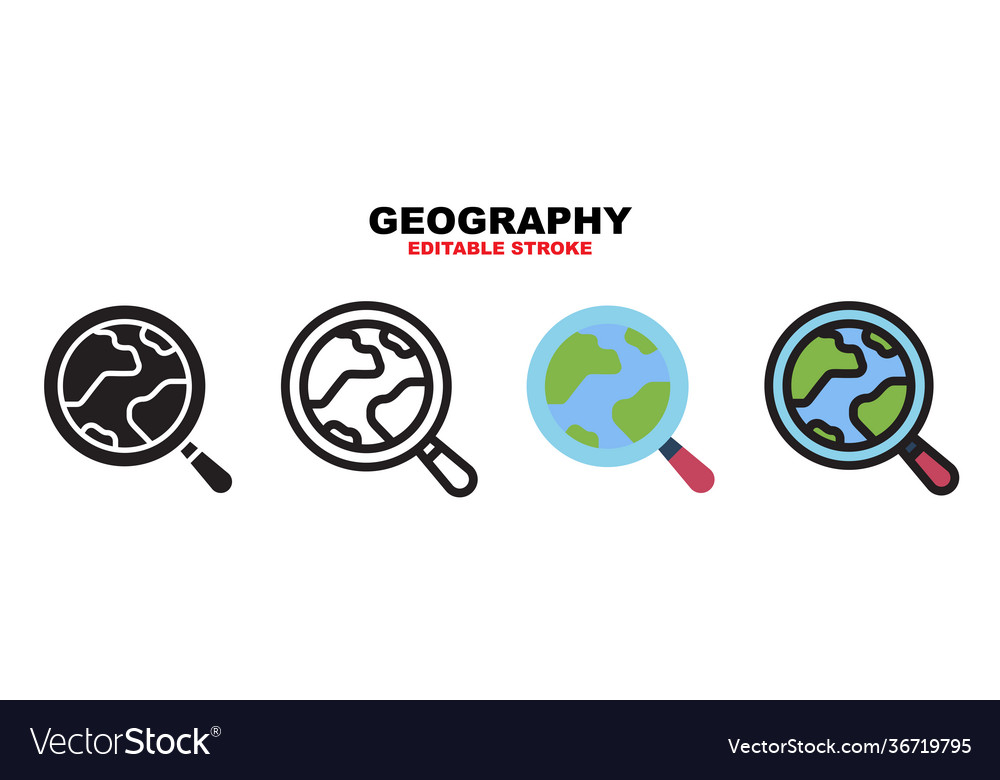 Geography icon set with different styles editable