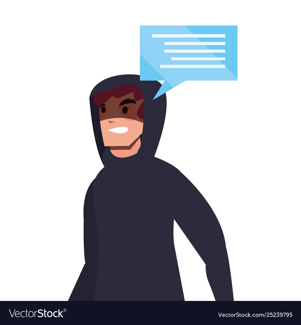 Hacker man character speech bubble
