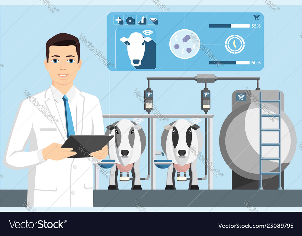 Quality control of milk on a dairy farm Royalty Free Vector