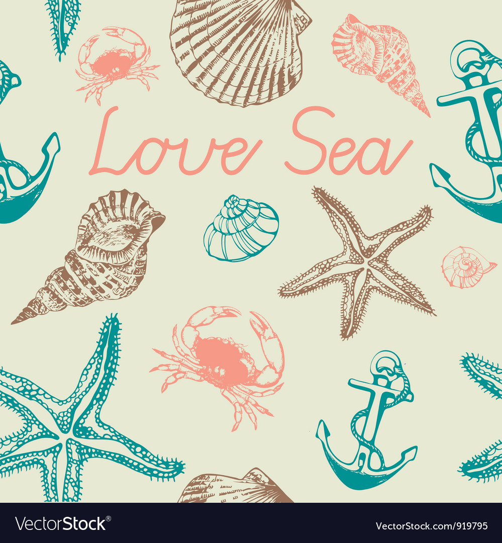 Seashells pattern background Royalty Free Vector Image