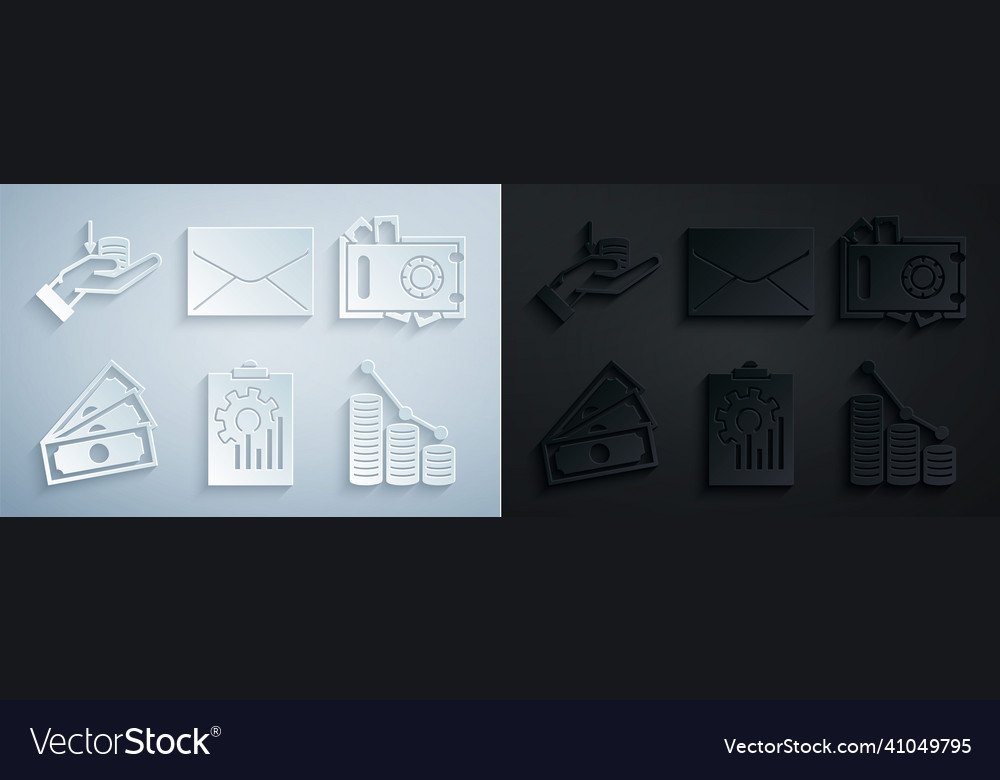 Set clipboard with graph chart safe and money vector image Set clipboard with graph chart safe and money