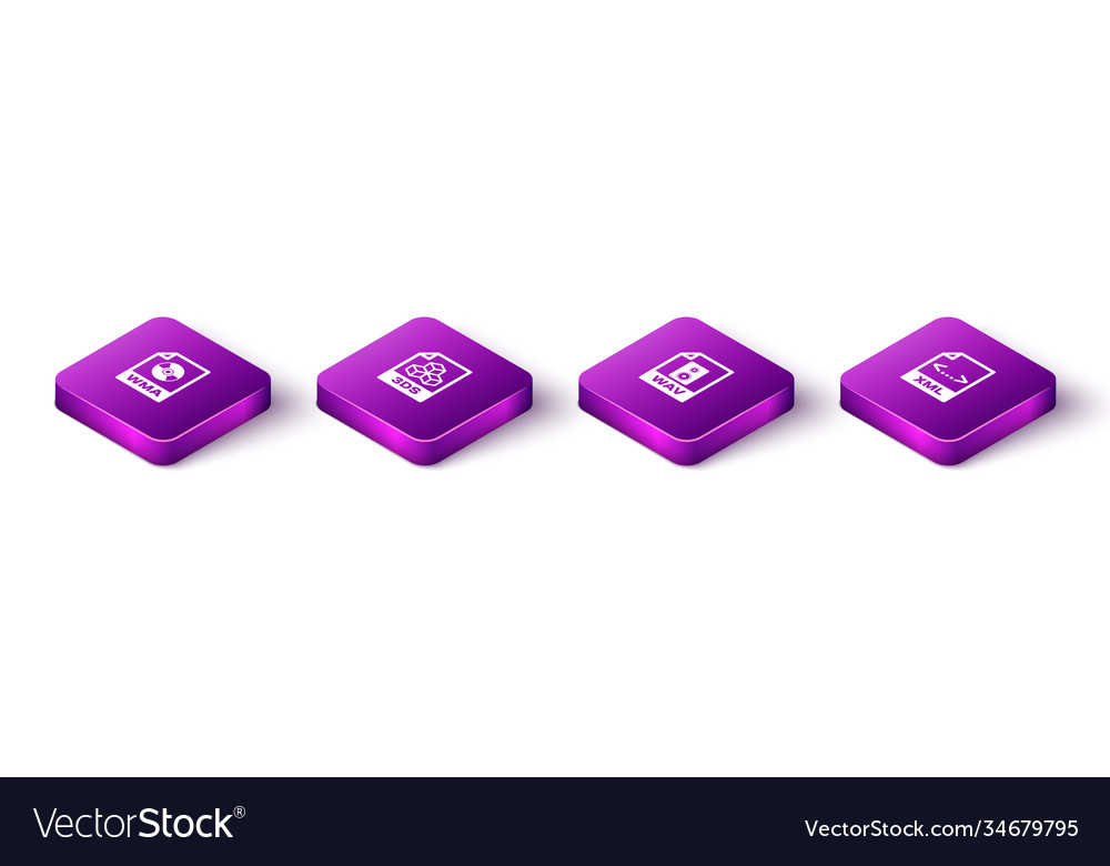 Set isometric wma file document 3ds wav and xml vector image Set isometric wma file document 3ds wav and xml