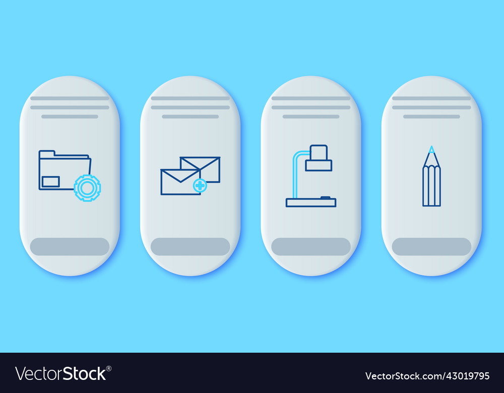Set line envelope table lamp folder settings vector image Set line envelope table lamp folder settings