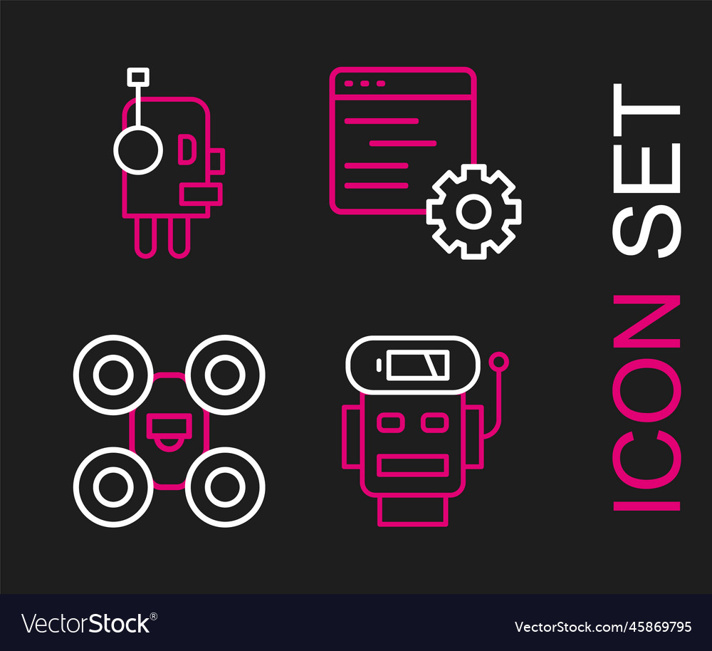 Set line robot low battery charge drone computer vector image Set line robot low battery charge drone computer