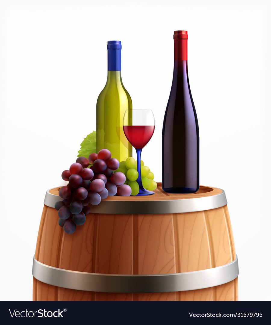 Wooden barrel wine composition Royalty Free Vector Image