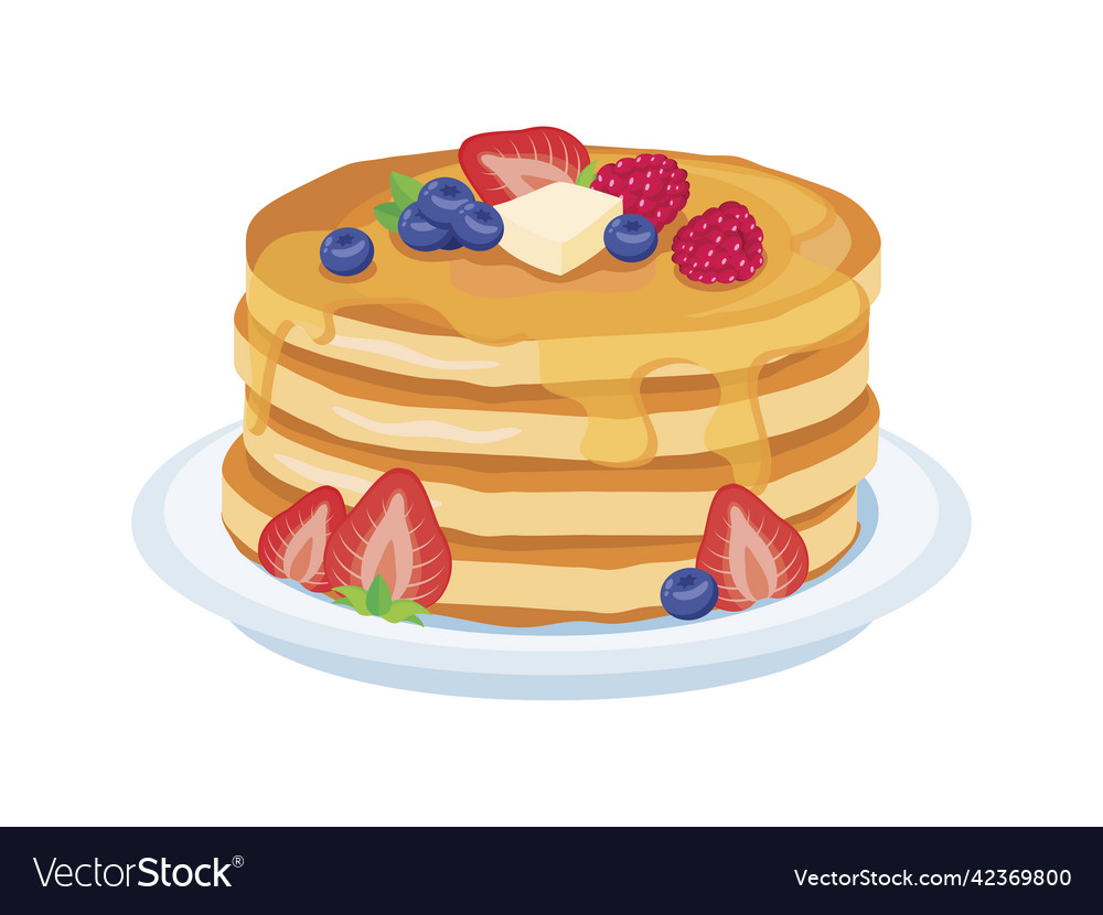 Fresh pancakes with berry fruits and syrup