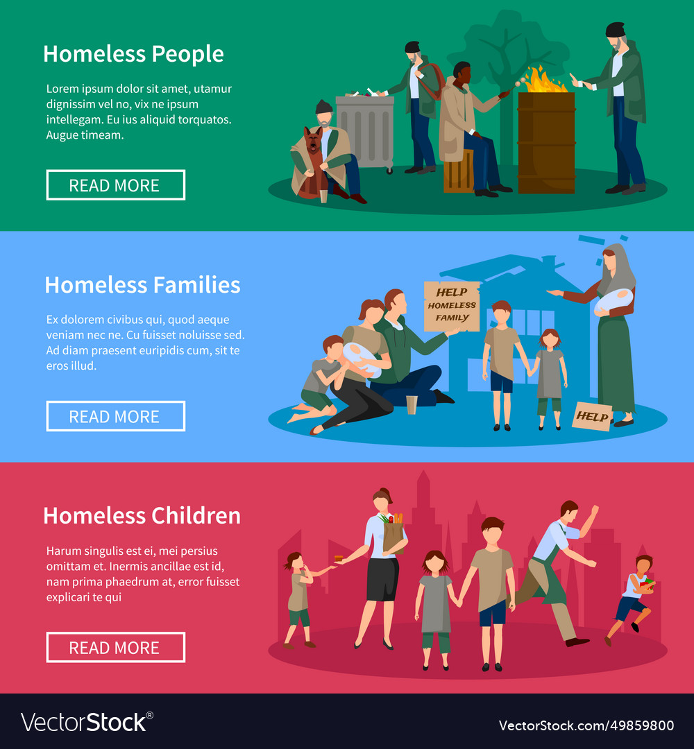 Homeless people banner set