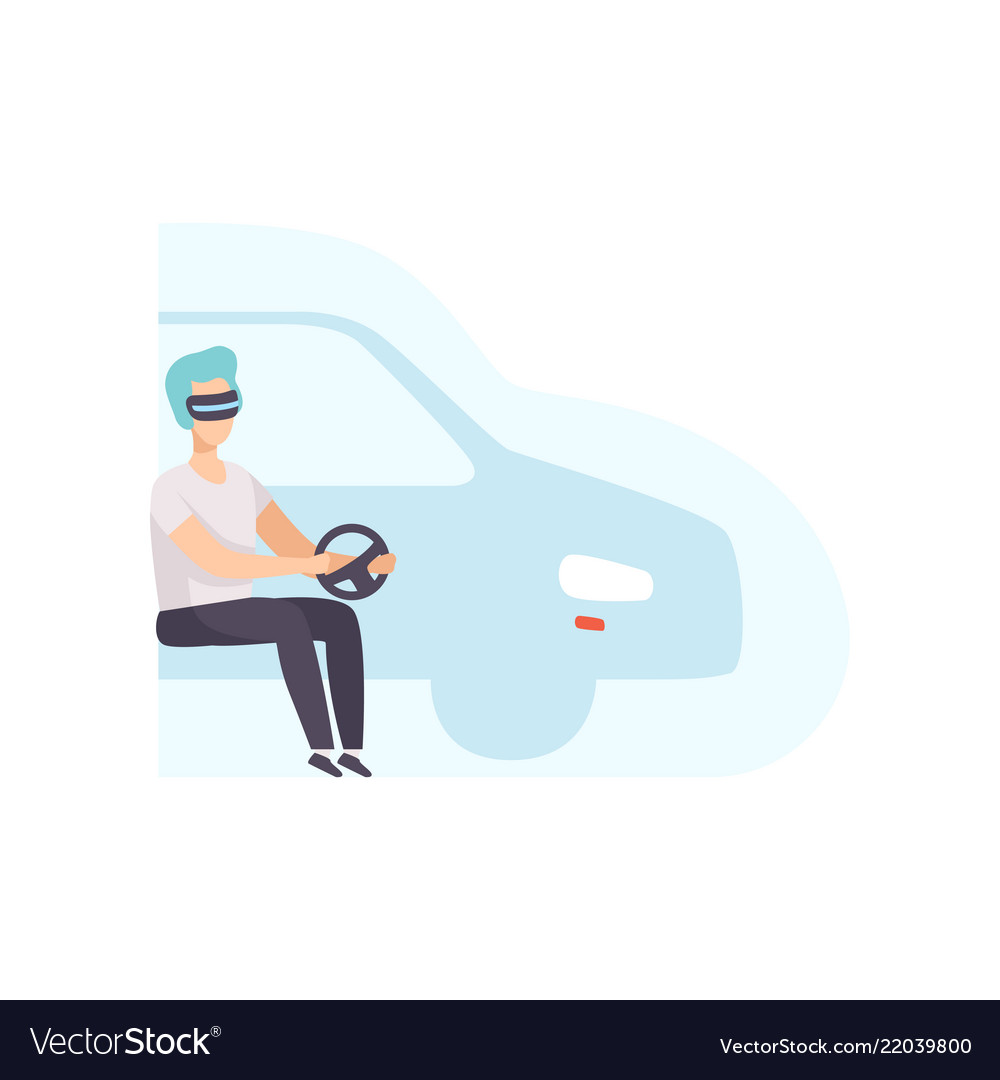Man Using VR Driving Simulation