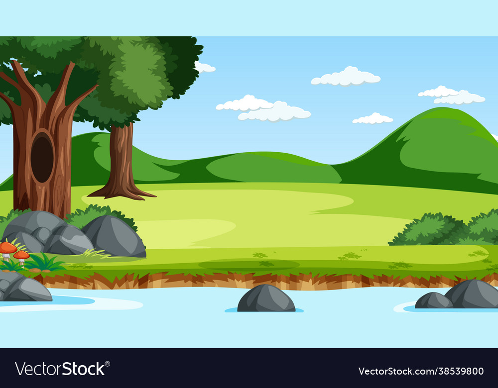 Nature scene with stream flowing through vector image Nature scene with stream flowing through