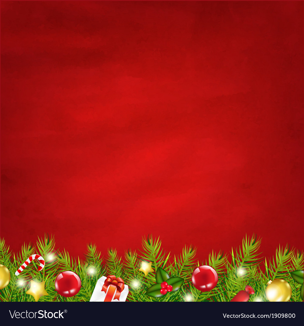 Retro red background and fir tree garland Vector Image